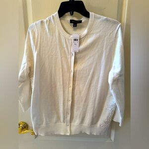 Ann Taylor White Cardigan Sweater Lightweight Knit